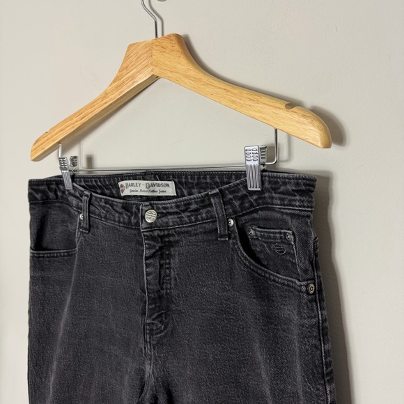 Harley Davidson Motorcycles Black Womens Bootcut Jeans Stretch Size 16 - Picture 2 of 11